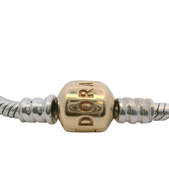 Pandora Moments 925 Sterling Silver Snake Chain 14kt Yellow Gold Plated Clasp 8" - Picture 5 of 8
